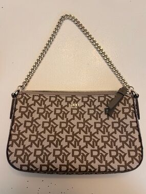 DKNY Brown Monogram Chain-Handle Small Shoulder Bag